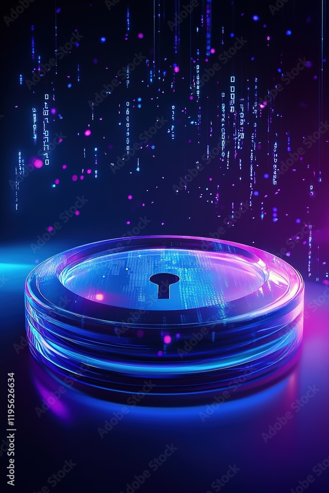 Poster a vibrant cybersecurity-themed backdrop showcases a glowing 3d lock icon surrounded by floating digi