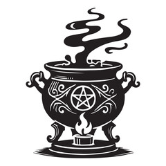 The Black Cauldron Silhouette Vector Illustration, Solid White Background.