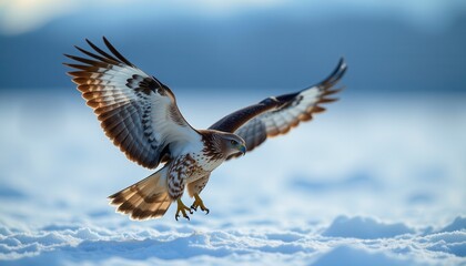 Obraz premium Hawk Soaring Over Frozen Tundra with Northern Lights