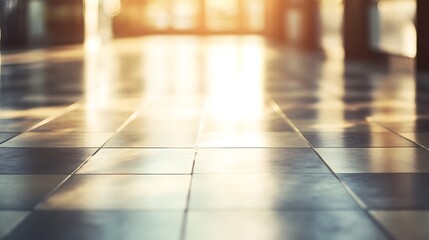 Obraz premium Bright Blurred Grocery Store Floor from Ground Perspective