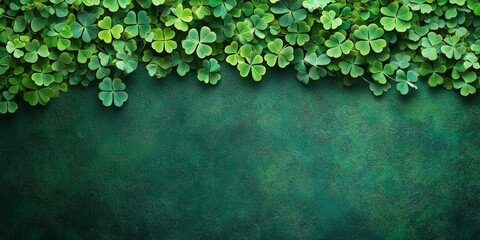 A minimalist flat lay of glittery green clovers on a bright green background, symbolizing luck and Irish traditions. Perfect for St. Patrick's Day-themed designs and promotional content.