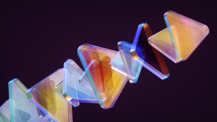 Abstract wallpaper background with glass elements with multicolored light emitters shimmering neon holographic gradient. Visual design element for banner, poster header or cover.