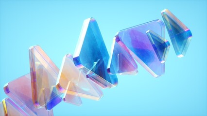 Abstract wallpaper background with glass elements with multicolored light emitters shimmering neon holographic gradient. Visual design element for banner, poster header or cover.