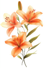 Fototapeta premium A Bright Watercolor Painting of Orange Lilies in Lively, Fresh Colors