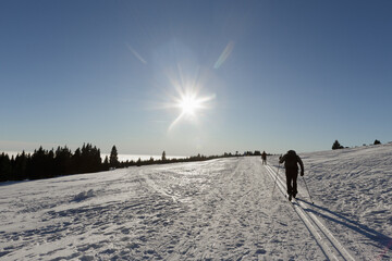 Cross-country skiing trail in the mountains