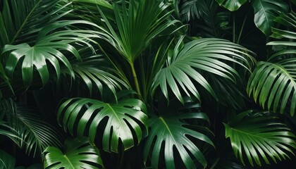 Dense Jungle Foliage with Large Palm Leaves, generative ai