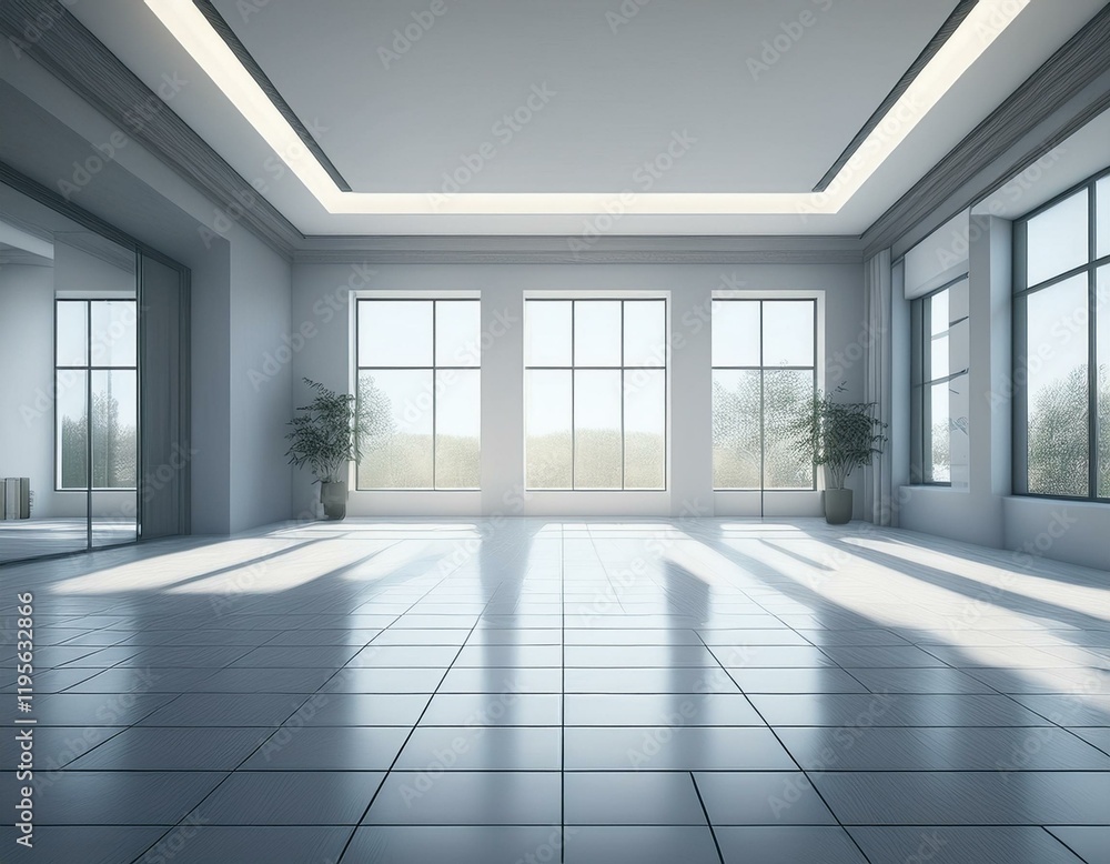 Aufkleber minimalistic interior space with large windows casting bright natural light clean modern design with