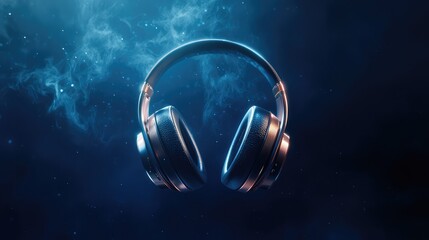 Fototapeta premium Immersive Audio Experience Luxury Headphones in a Mystical Blue Haze
