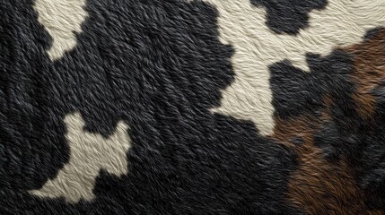 Close-up of black, white, and brown cowhide texture