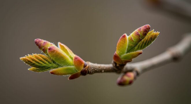 Close-up of vibrant tree buds signaling the arrival of spring