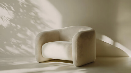 A white chair with a wooden frame is sitting in a room with a window