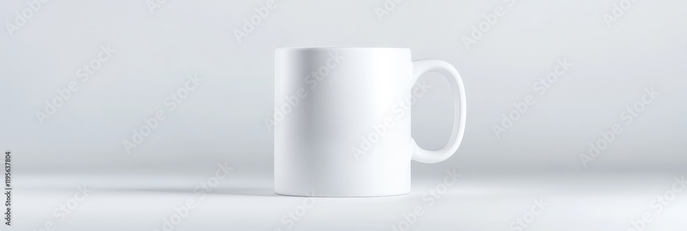 Poster white ceramic mug standing on a white background provides ample space for custom designs, logos, or 