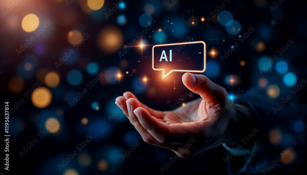 Poster hands hovering over holographic ai interface