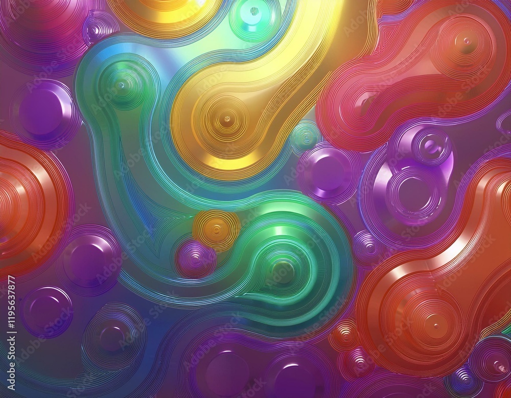 Poster multicolored round shapes with shiny smooth surface 3d rendering illustration
