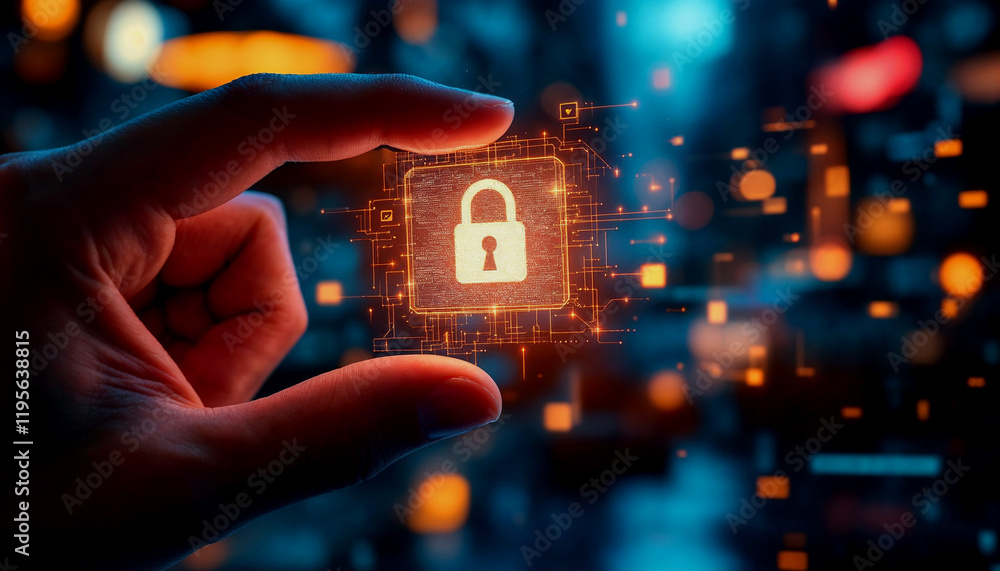 Poster secure email hovering in hand - digital security concept