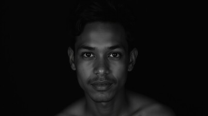 Naklejka premium Intense High-Contrast Black and White Headshot