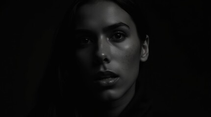 High-Contrast Black and White Headshot with Intense Shadows and Highlights