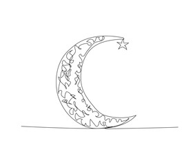 Islamic Symbol, Crescent and star one line art. Continuous line drawing of online Muslims, Islam, traditions, clothing, folk, oriental.