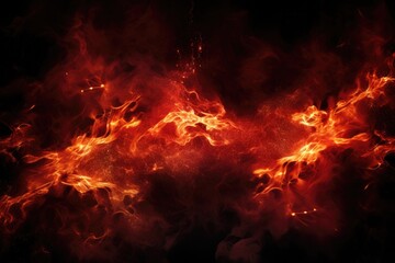 Fototapeta premium Heated Drama: Fire Flames with Sparkling Explosion and Red Sparks on Black Background