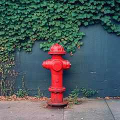 Red and old fire hydrant to the street