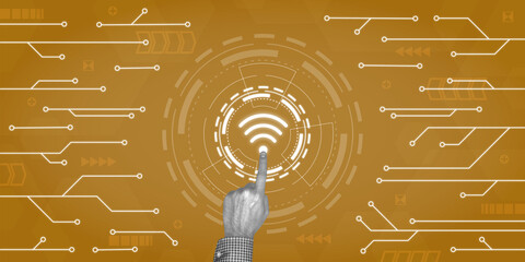 Finger pointing Technology Business Wi-Fi Connection  Icons Background 