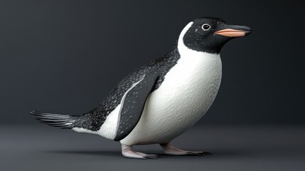 Obraz premium Adelie penguin on smooth gray background in natural pose