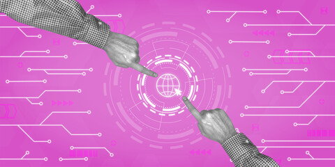 Finger pointing Technology Business Globe Icons Background 