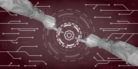 Finger pointing Technology Business Gear Icons Background 