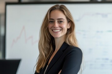Confident professional smiling in modern office, showcasing posi