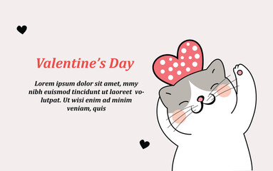 Valentine's Day Wish Card with Cute Cat and Heart Design