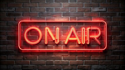Red Neon "ON AIR" Sign in Rectangle Frame on Brick Wall