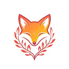 Obraz premium Cute fox head logo design with floral wreath