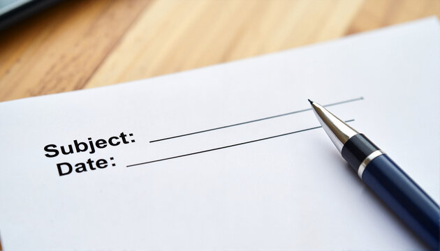 Pen on blank paper with subject and date lines, Exam Theme