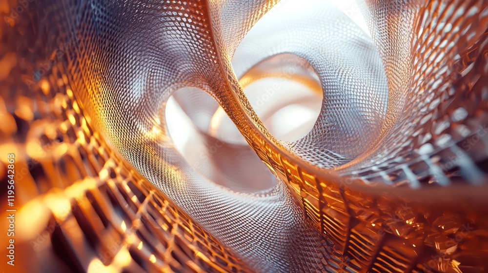 Poster abstract golden and silver mesh structure digital 3d render