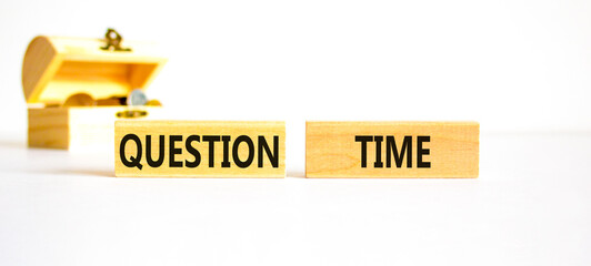 Question time symbol. Concept words Question time on beautiful wooden blocks. Beautiful white...