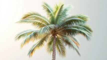 Lush tropical palm tree against soft gradient sky