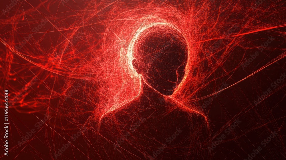 Leinwandbilder person surrounded by swirling lines and abstract shapes in an artistic representation of thought and