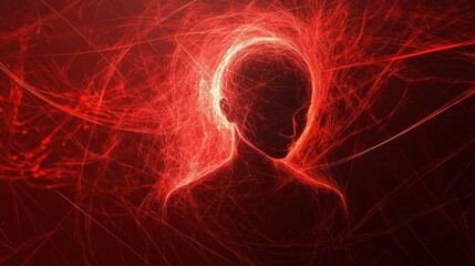 Obraz premium Person surrounded by swirling lines and abstract shapes in an artistic representation of thought and emotion. Generative AI