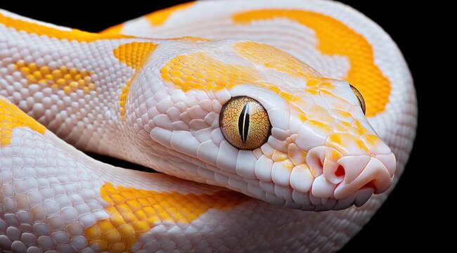 Yellow Python Close-up, Studio, Black Background, Reptile