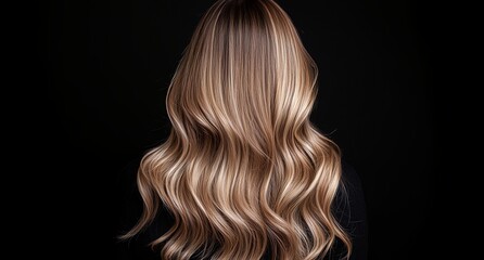 Fototapeta premium A woman with long blonde hair is shown in a black background