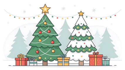 Cheerful Christmas Trees with Festive Decorations and Gifts V2