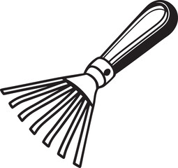 Hand rake Rustic Tool for Gardening, Silhouette vector art illustration with a white background
