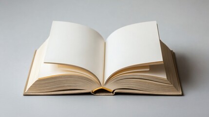 Obraz premium Open book, blank pages, studio, grey background, mockup
