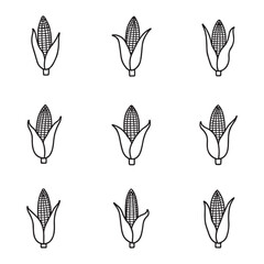 Stylized corn cobs silhouette black and white illustration,