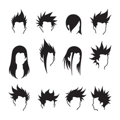 Stylized hair silhouettes vector art illustration 