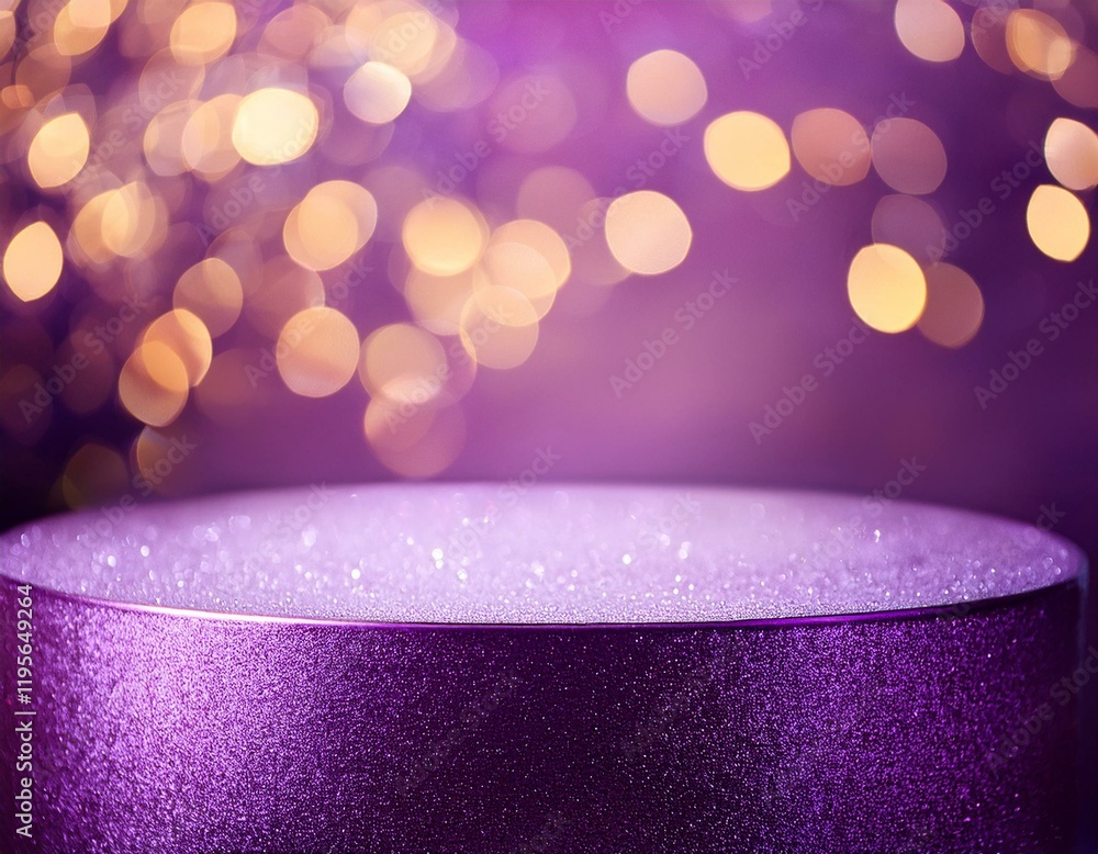 Poster purple podium with soft warm sparkling bokeh light background for product presentation
