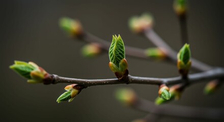Emerging spring buds on tree branches signaling new growth