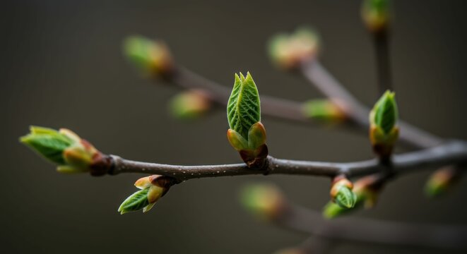 Emerging spring buds on tree branches signaling new growth - Powered by Adobe