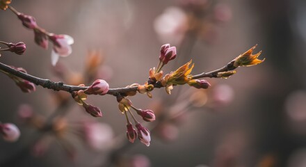 Cherry blossom buds on a branch in early spring