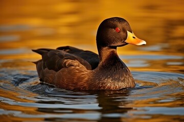 Velvet Scoter Birding on Lake Michigan: A Brown Sea Duck Diving for Conservation. Aquatic background with a Magnificent Bill and Beak